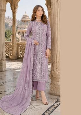 Lavender Embroidered Chiffon Salwar Kameez