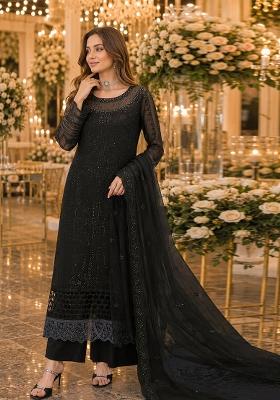 Black Embroidered Chiffon Salwar Kameez