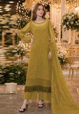 Mustard Embroidered Chiffon Salwar Kameez