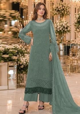 Sea Green Embroidered Chiffon Salwar Kameez