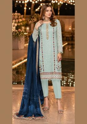 Blue Embroidered Chiffon Salwar Kameez