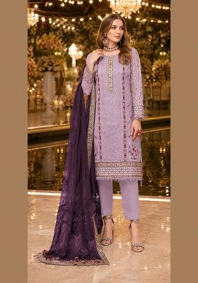 Lavender Embroidered Chiffon Salwar Kameez