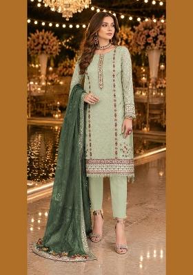 Green Embroidered Chiffon Salwar Kameez