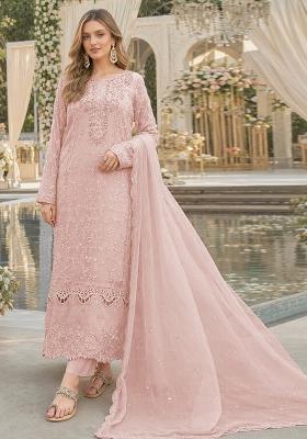 Pink Embroidered Chiffon Salwar Kameez