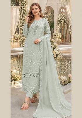Sea Green Embroidered Chiffon Salwar Kameez
