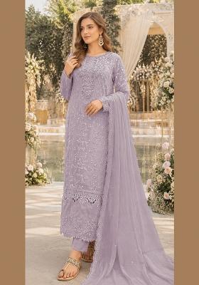 Lavender Embroidered Chiffon Salwar Kameez