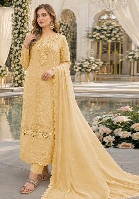 Yellow Embroidered Chiffon Salwar Kameez