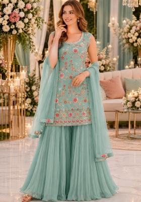 Sky Blue Embroidered Georgette Salwar Kameez