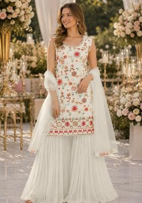White Embroidered Georgette Salwar Kameez