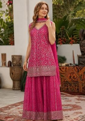 Rani Pink Embroidered Georgette Kurta Set