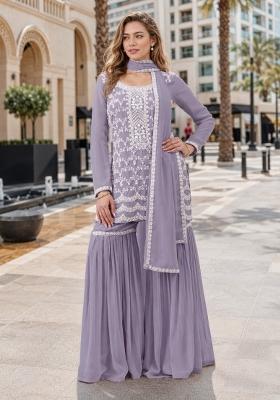 Lavender Embroidered Georgette Kurta Set