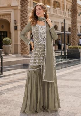 Mehendi Embroidered Georgette Kurta Set