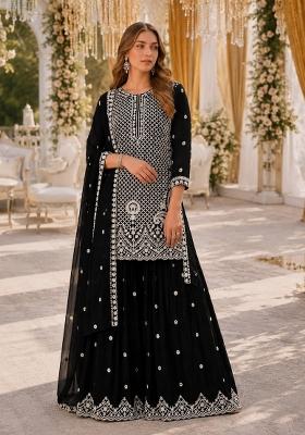 Black Embroidered Georgette Kurta Set