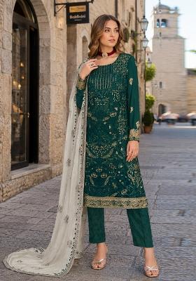 Teal Green Embroidered Georgette Pakistani Suit Set