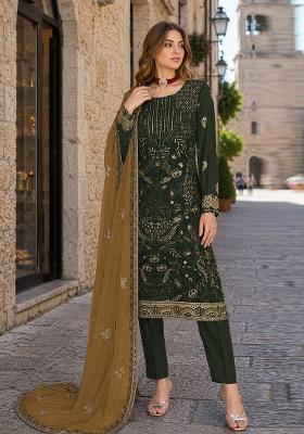 Green Embroidered Georgette Pakistani Suit Set