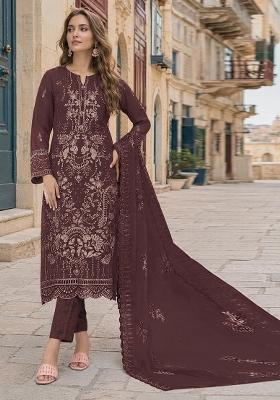 Maroon Embroidered Georgette Pakistani Suit Set