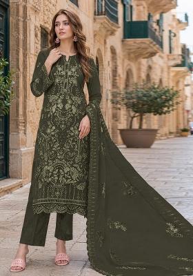 Mehendi Embroidered Georgette Pakistani Suit Set