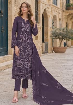 Dark Lavender Embroidered Georgette Pakistani Suit Set