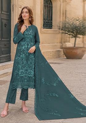 Blue Embroidered Georgette Pakistani Suit Set