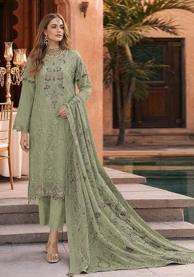 Light Sea Green Embroidered Georgette Pakistani Suit Set