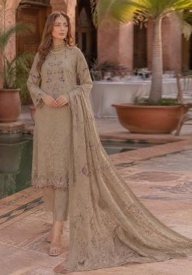 Brown Embroidered Georgette Pakistani Suit Set