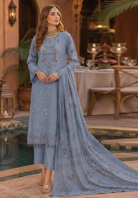 Light Blue Embroidered Georgette Pakistani Suit Set