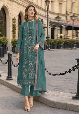 Green Embroidered Georgette Kurta Set