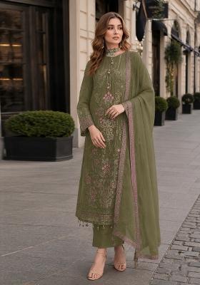 Mehendi Embroidered Georgette Kurta Set