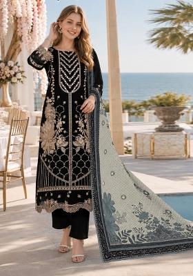 Black Embroidered Georgette Kurta Set