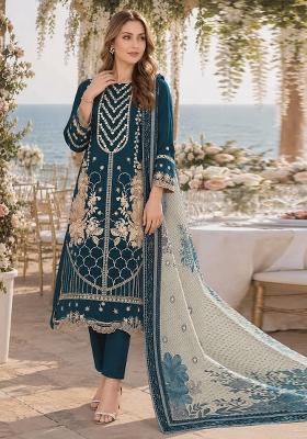 Dark Blue Embroidered Georgette Kurta Set