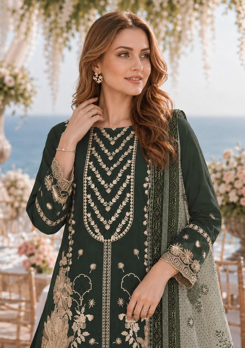 Mehendi Embroidered Georgette Kurta Set - Indya