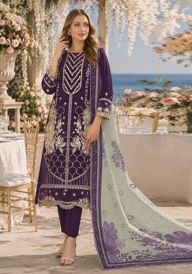 Violet Embroidered Georgette Kurta Set