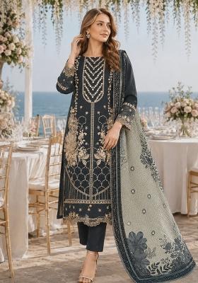 Navy Blue Embroidered Georgette Kurta Set
