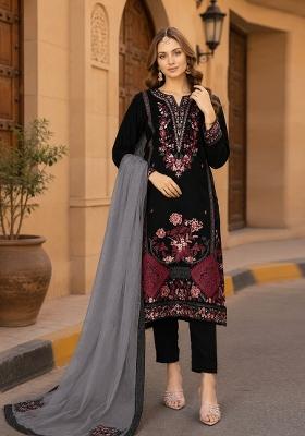 Black Embroidered Velvet Pakistani Suit Set