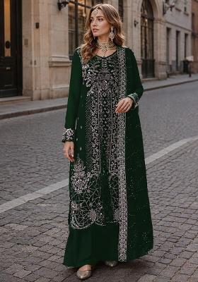 Green Embroidered Velvet Pakistani Suit Set