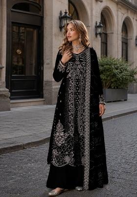 Black Embroidered Velvet Pakistani Suit Set