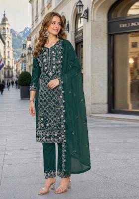 Green Embroidered Chiffon Kurta Set