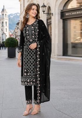 Black Embroidered Chiffon Kurta Set