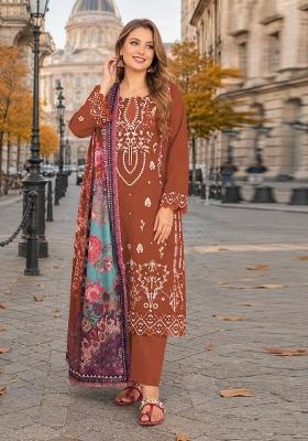 Orange Embroidered Cambric Kurta Set