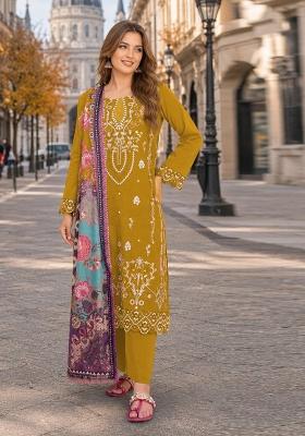 Yellow Embroidered Cambric Kurta Set