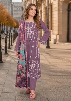 Purple Embroidered Cambric Kurta Set