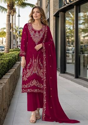 Red Embroidered Velvet Pakistani Suit Set