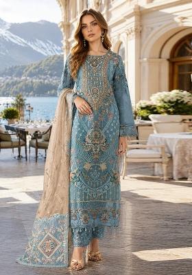Blue Embroidered Silk Kurta Set