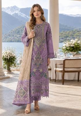 Purple Embroidered Silk Kurta Set