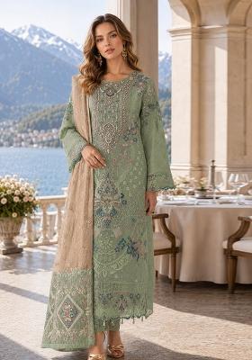Green Embroidered Silk Kurta Set