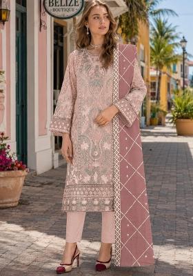 Peach Embroidered Chiffon Kurta Set