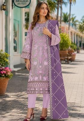 Lavender Embroidered Chiffon Kurta Set