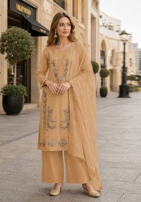Yellow Embroidered Chiffon Kurta Set