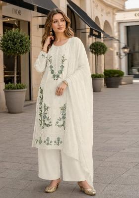 White Embroidered Chiffon Kurta Set