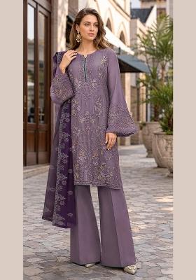 Purple Embroidered Georgette Pakistani Suit Set